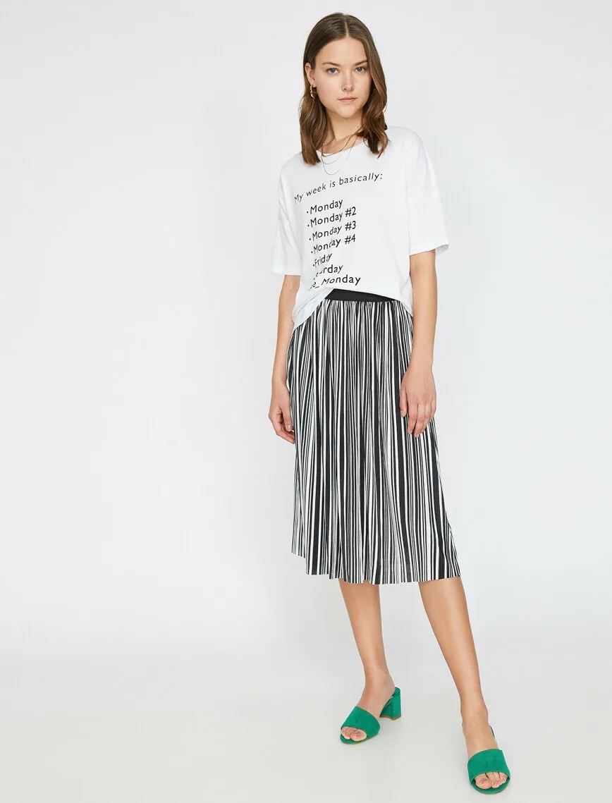 12203 Black Striped Midi Skirt