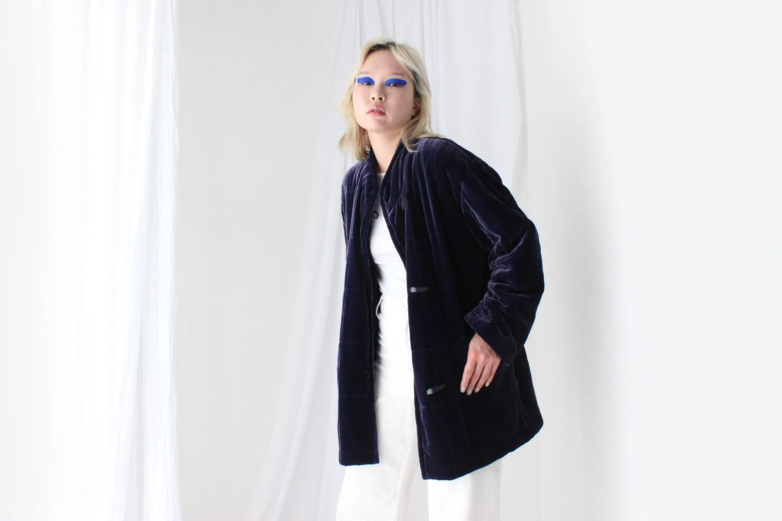 80s PURE SILK VELVET Quilted Puffer Coat in Purple