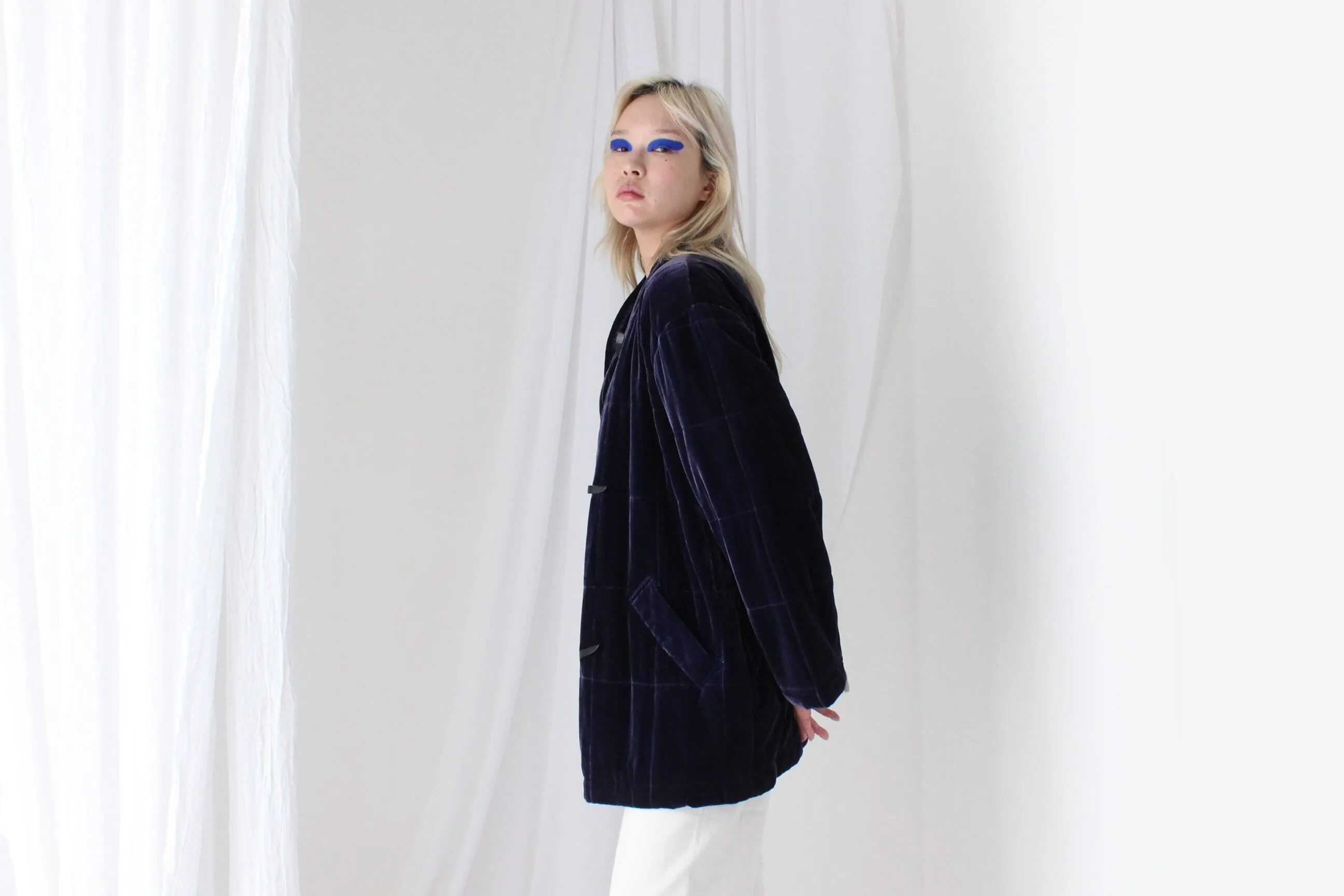 80s PURE SILK VELVET Quilted Puffer Coat in Purple