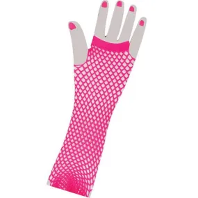 Adults Pink Double Fishnet Gloves