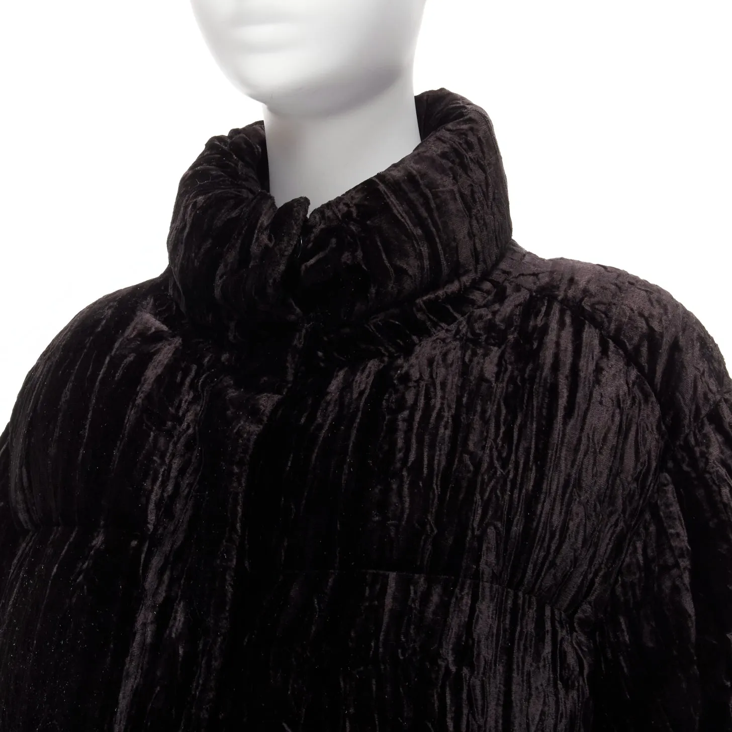 ANAIS JOURDEN black crimped velvet high neck puffer coat jacket FR38 M