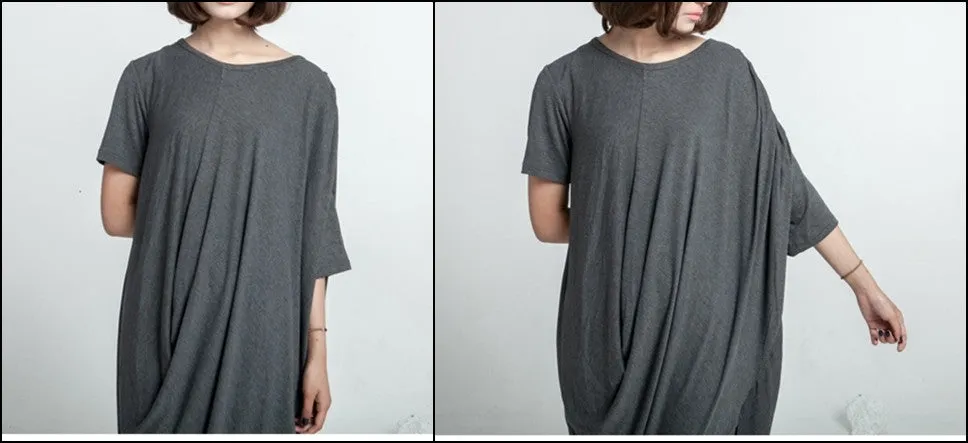 Asymmetrical Draped Viscose Cotton Ann Original Design Retro Silhouette Deconstruction Design Dress Tunic