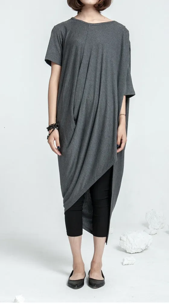 Asymmetrical Draped Viscose Cotton Ann Original Design Retro Silhouette Deconstruction Design Dress Tunic