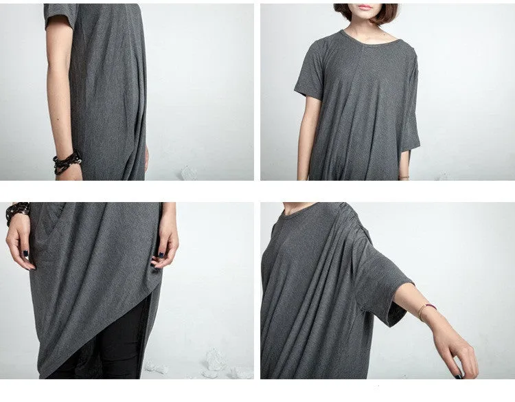 Asymmetrical Draped Viscose Cotton Ann Original Design Retro Silhouette Deconstruction Design Dress Tunic