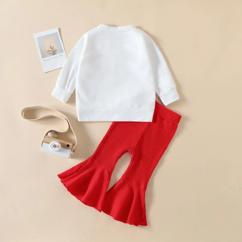Autumn Christmas Girls Alphabet Print Sweater Flared Pants Set Wholesale Girls Clothes