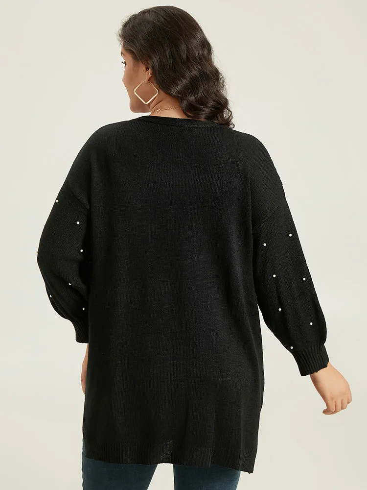 Beaded Split Side Patched Pocket Cardigan