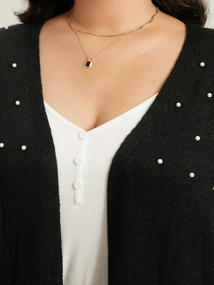 Beaded Split Side Patched Pocket Cardigan