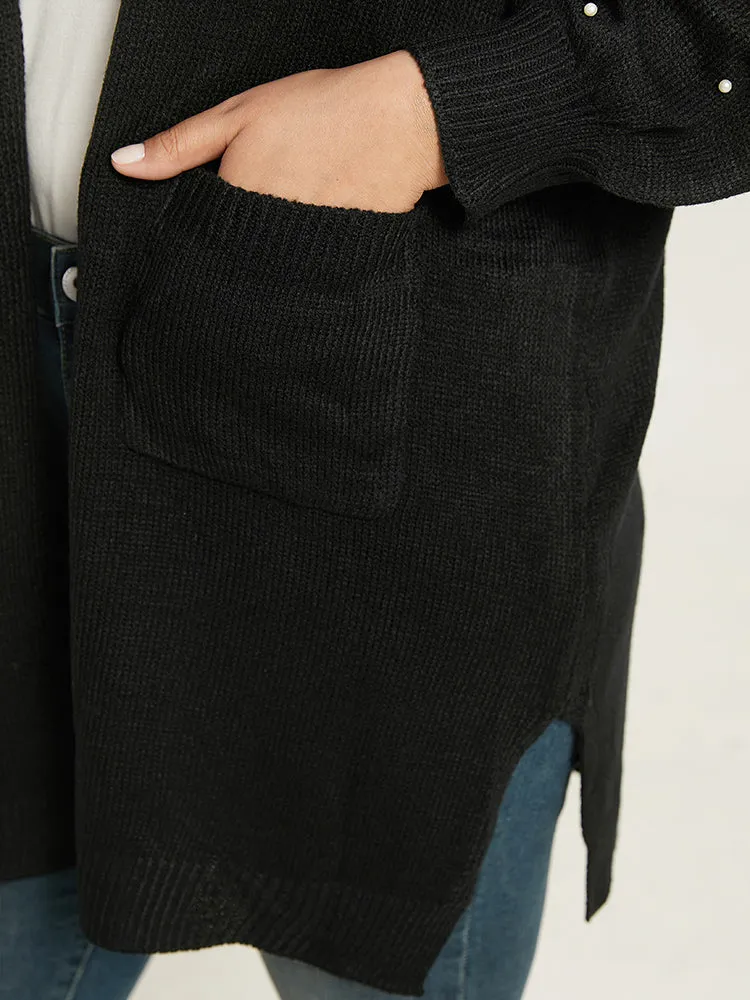 Beaded Split Side Patched Pocket Cardigan