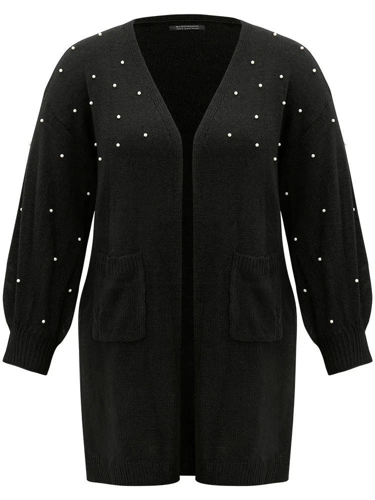 Beaded Split Side Patched Pocket Cardigan
