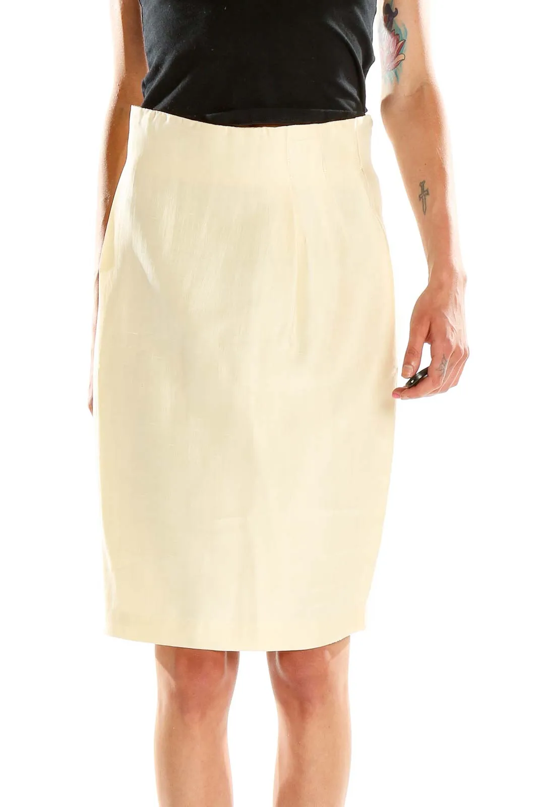 Beige Silk Vintage Pencil Skirt