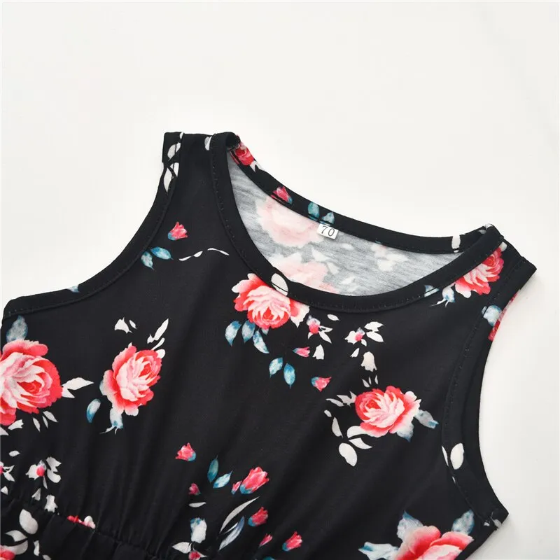 Black Family Matching Dress Floral Maxi Dress for Mommy and Me Matching Outfits