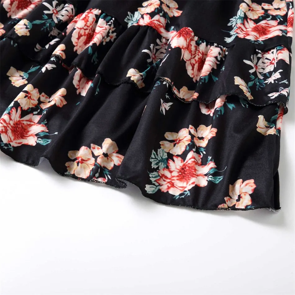Black Family Matching Dress Floral Maxi Dress for Mommy and Me Matching Outfits