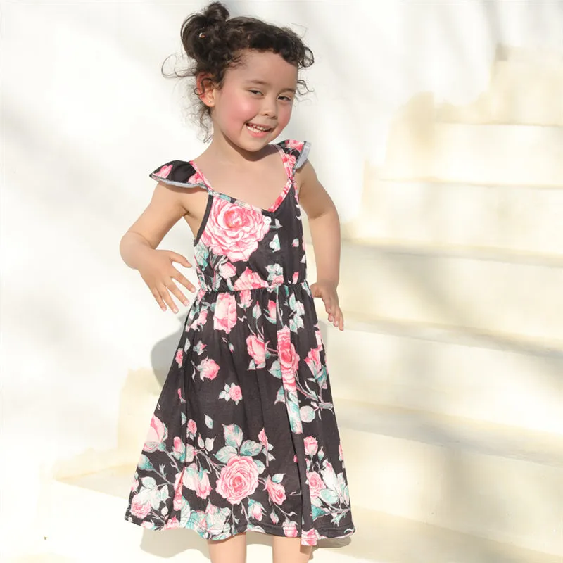 Black Family Matching Dress Floral Maxi Dress for Mommy and Me Matching Outfits