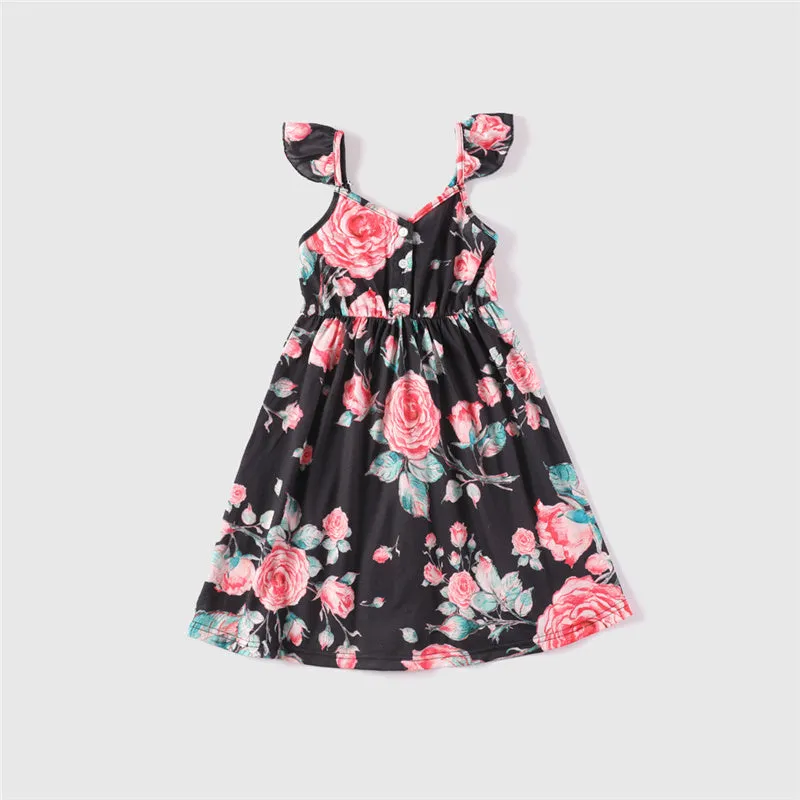 Black Family Matching Dress Floral Maxi Dress for Mommy and Me Matching Outfits