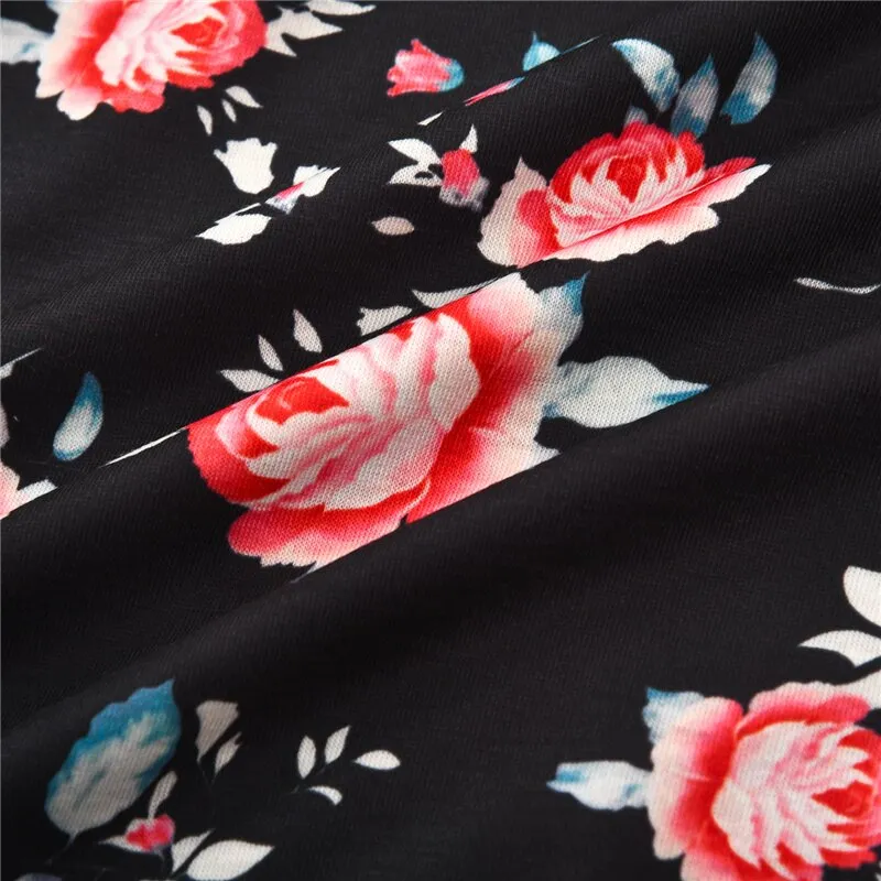 Black Family Matching Dress Floral Maxi Dress for Mommy and Me Matching Outfits