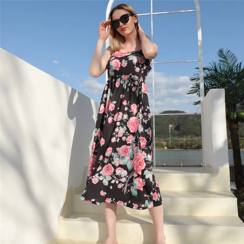 Black Family Matching Dress Floral Maxi Dress for Mommy and Me Matching Outfits
