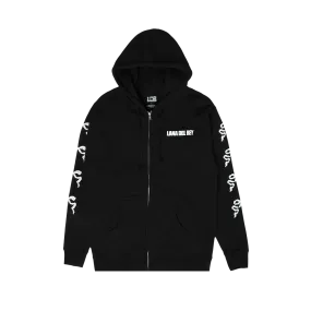 Black Zip-Up Hoodie With Ribbon Sleeves