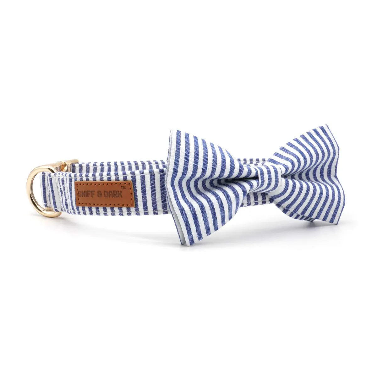 Blue Stripes Bowtie Unbreakable Collar™ & Leash Set