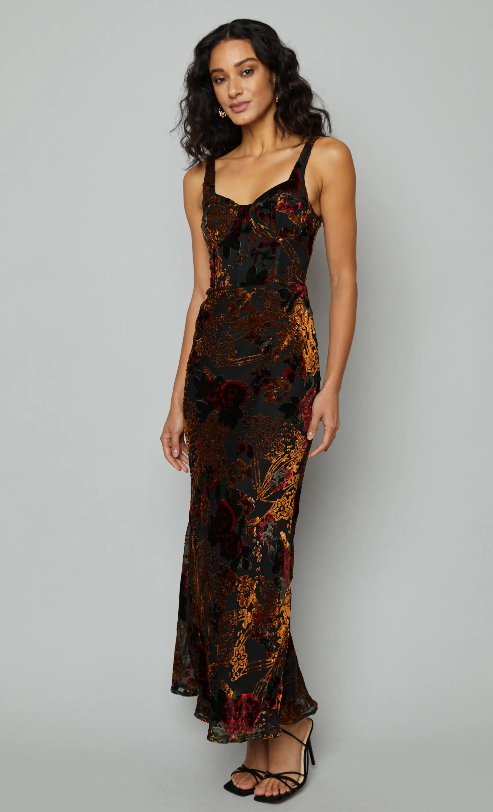 Brown Burnout Maxi Bias Cut Dress