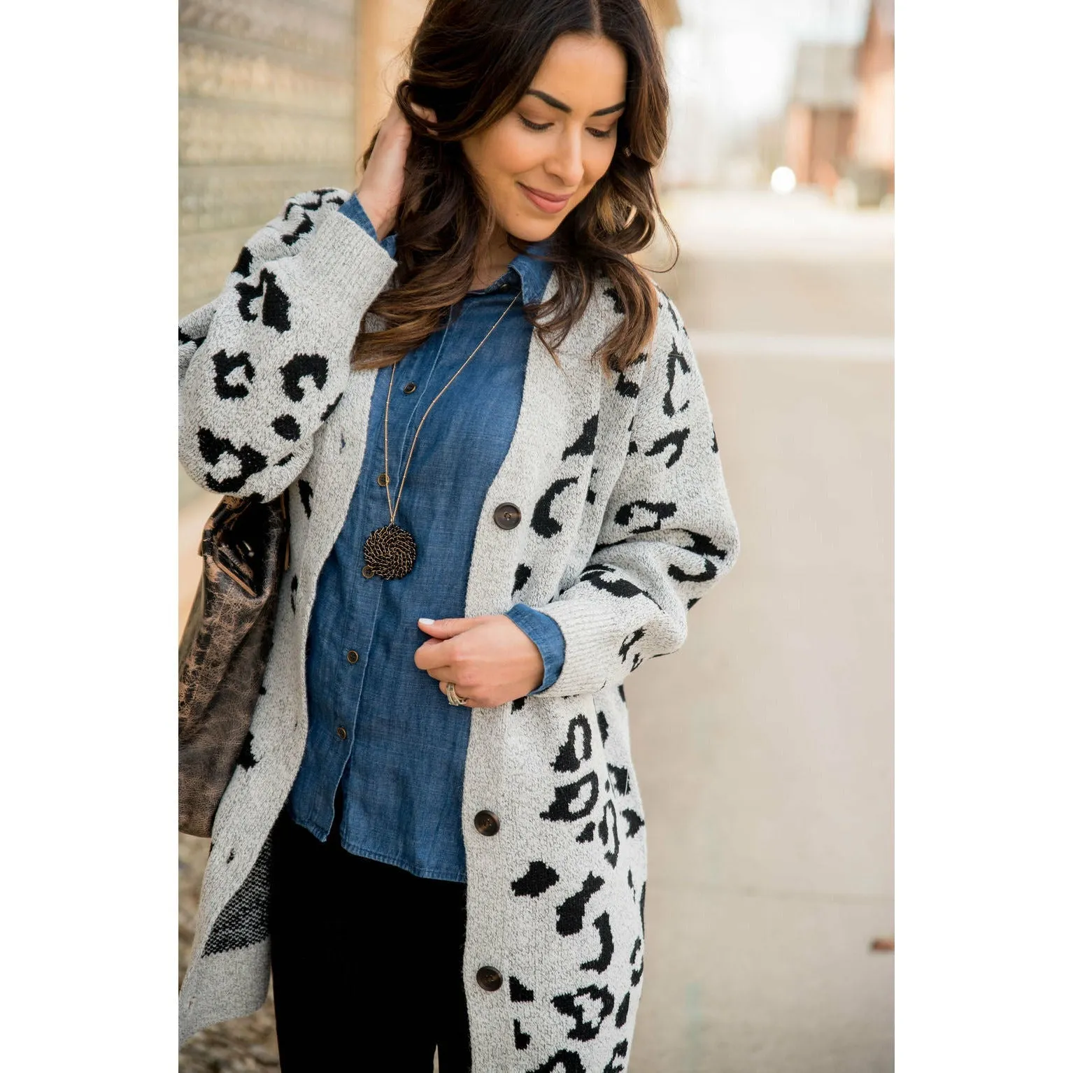 Button Leopard Tunic Cardigan
