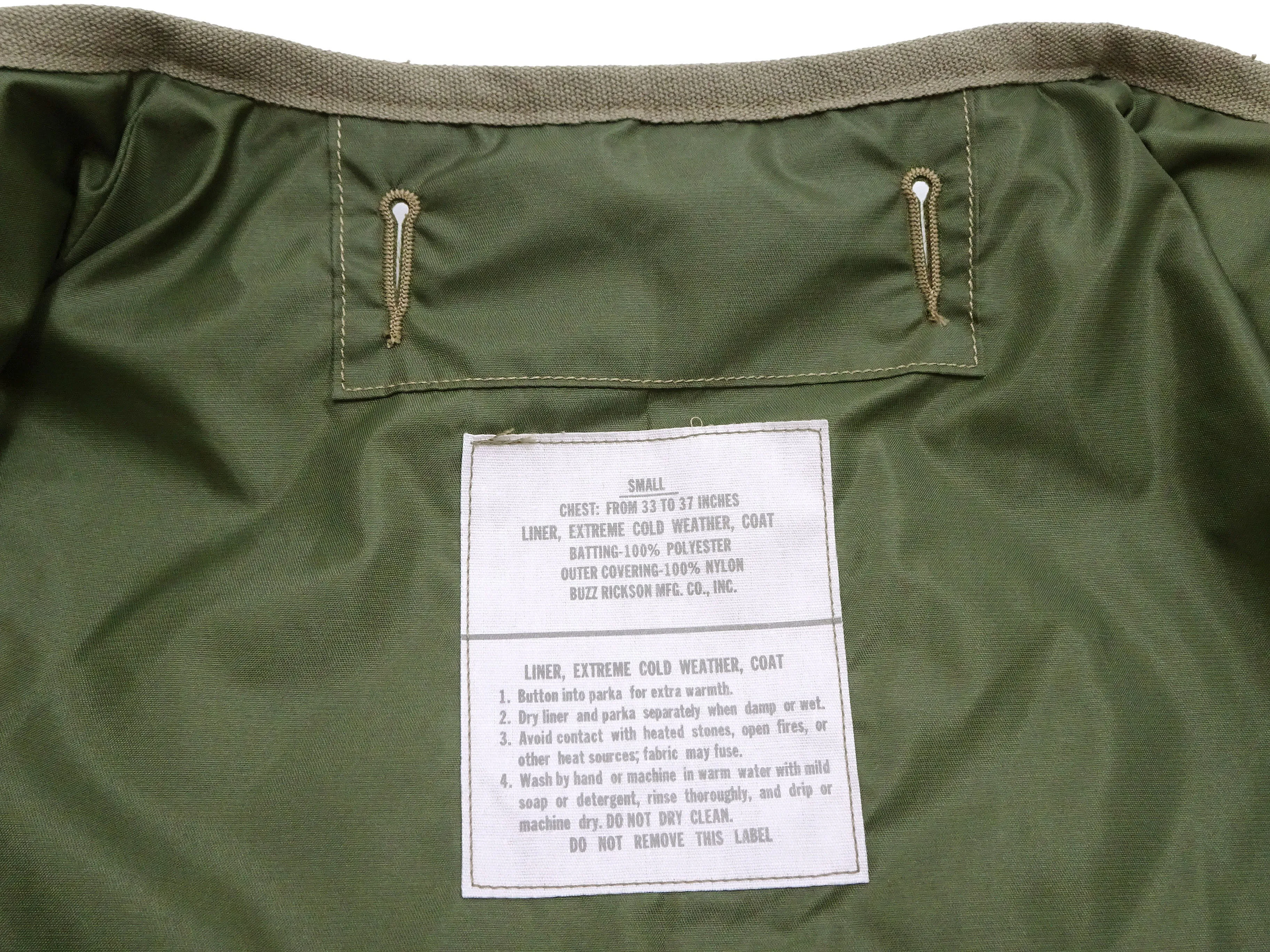 Buzz Rickson Collarless Nylon Quilted Jacket Men's Updated Version Inspired by the Design of the M-65 Field Jacket Liner BR14863 Olive