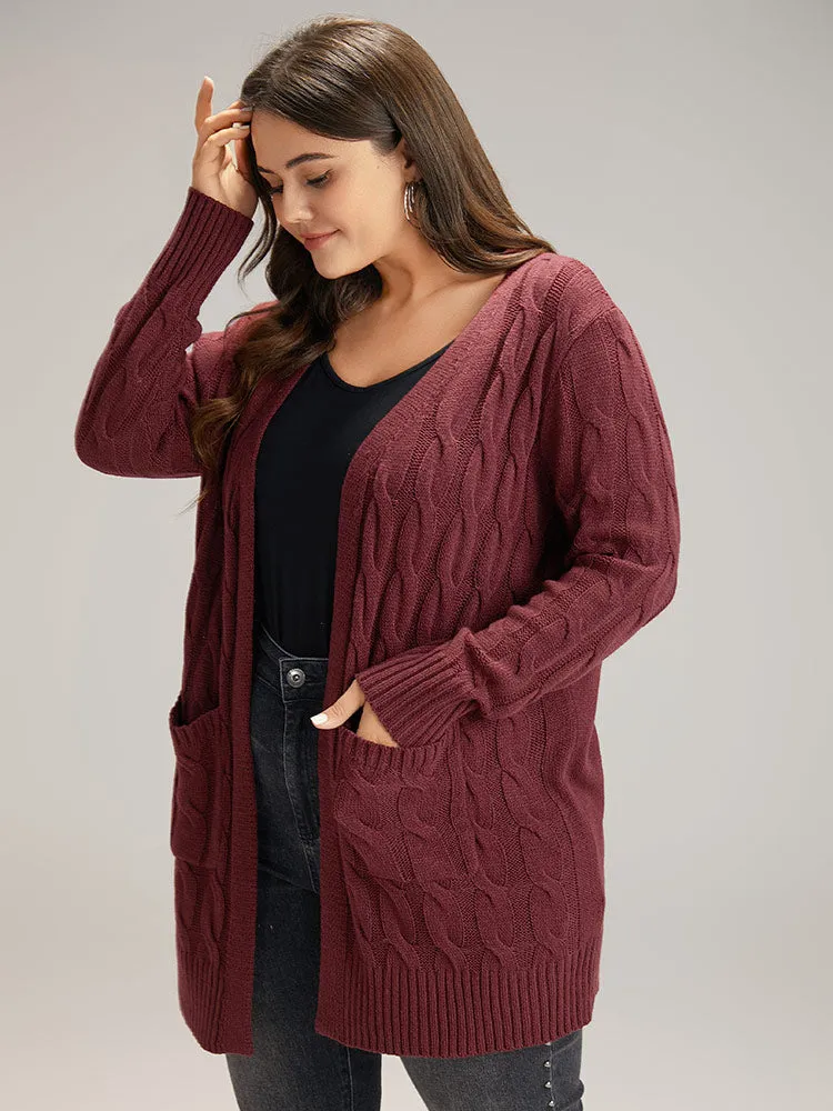 Cable Knit Open Front Pocket Cardigan