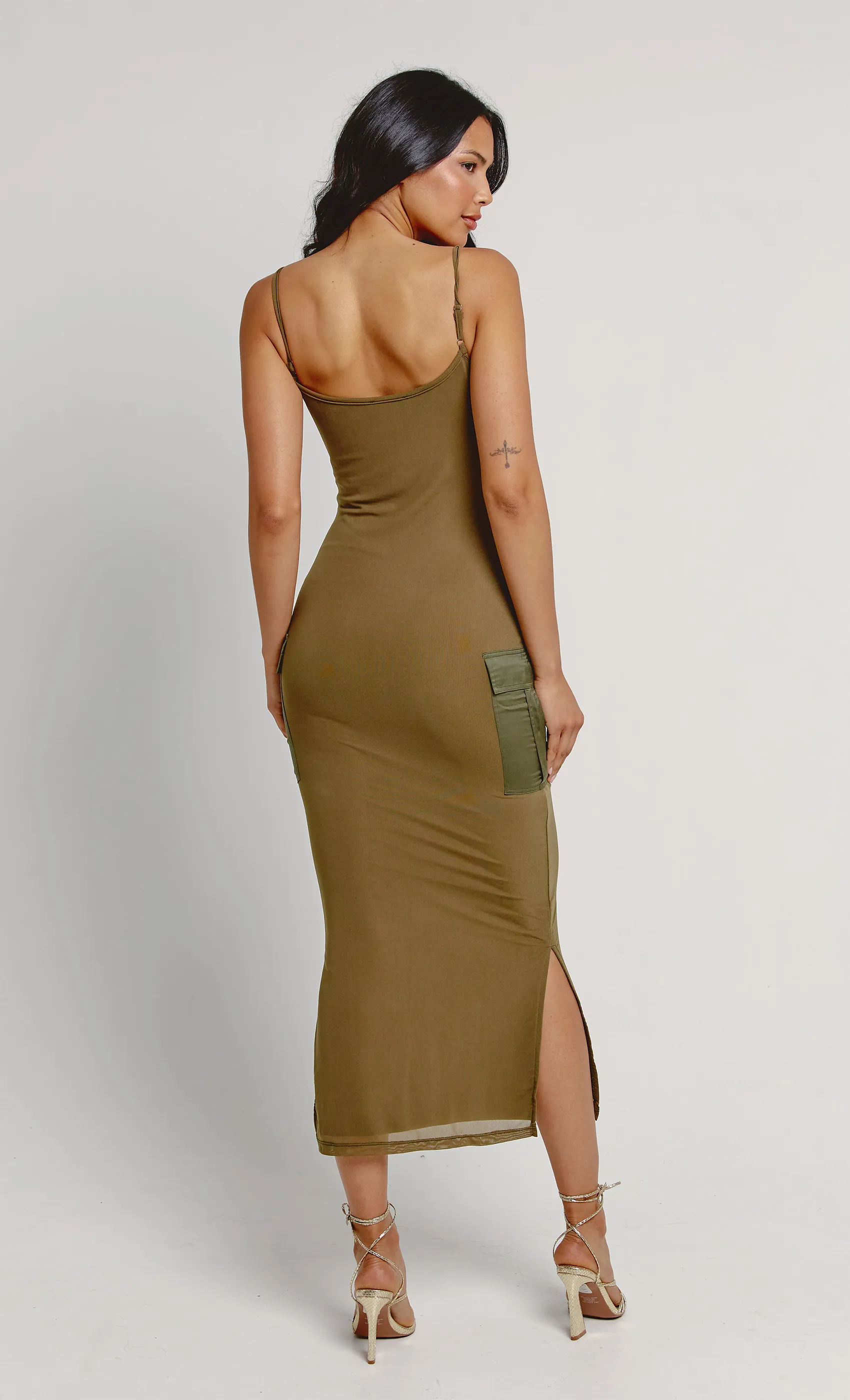 Cargo Pocket Mesh Maxi Dress