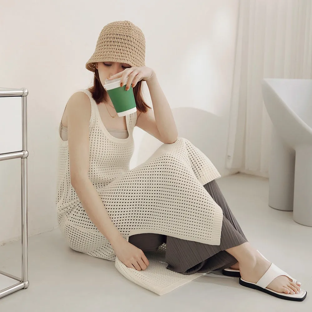 Casual Hollow Knit Long Tunic Sleeveless Vest Top