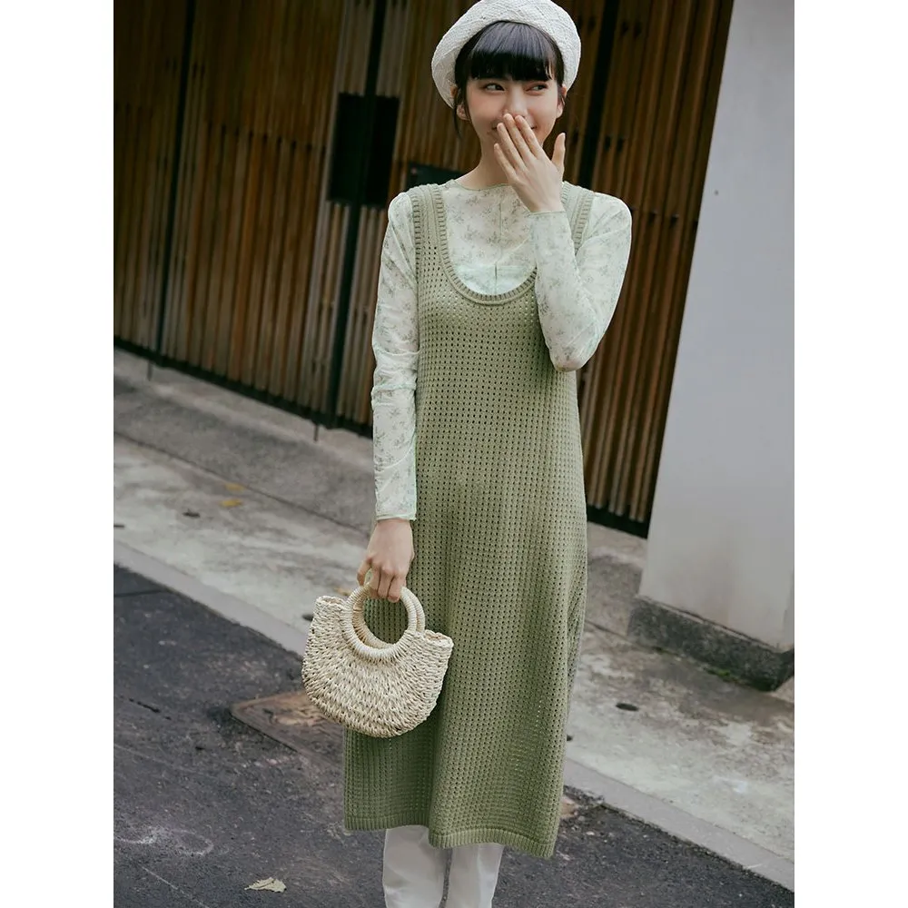 Casual Hollow Knit Long Tunic Sleeveless Vest Top