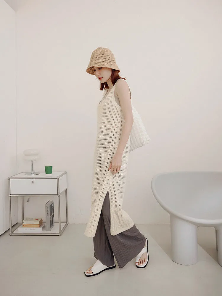 Casual Hollow Knit Long Tunic Sleeveless Vest Top
