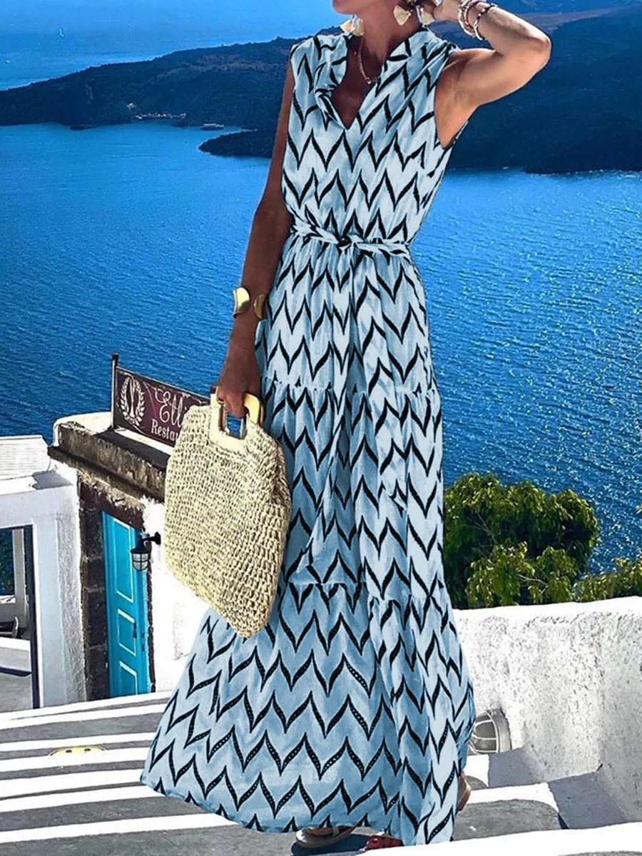 Casual Print Sleeveless Maxi Dress