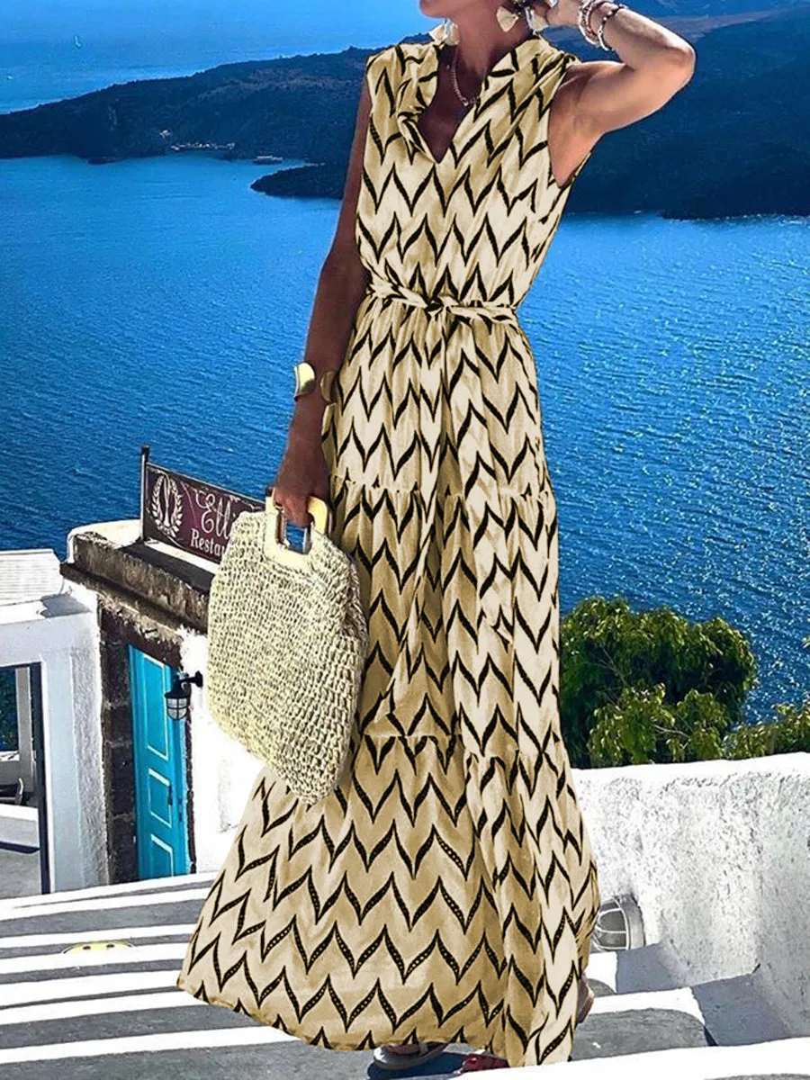 Casual Print Sleeveless Maxi Dress