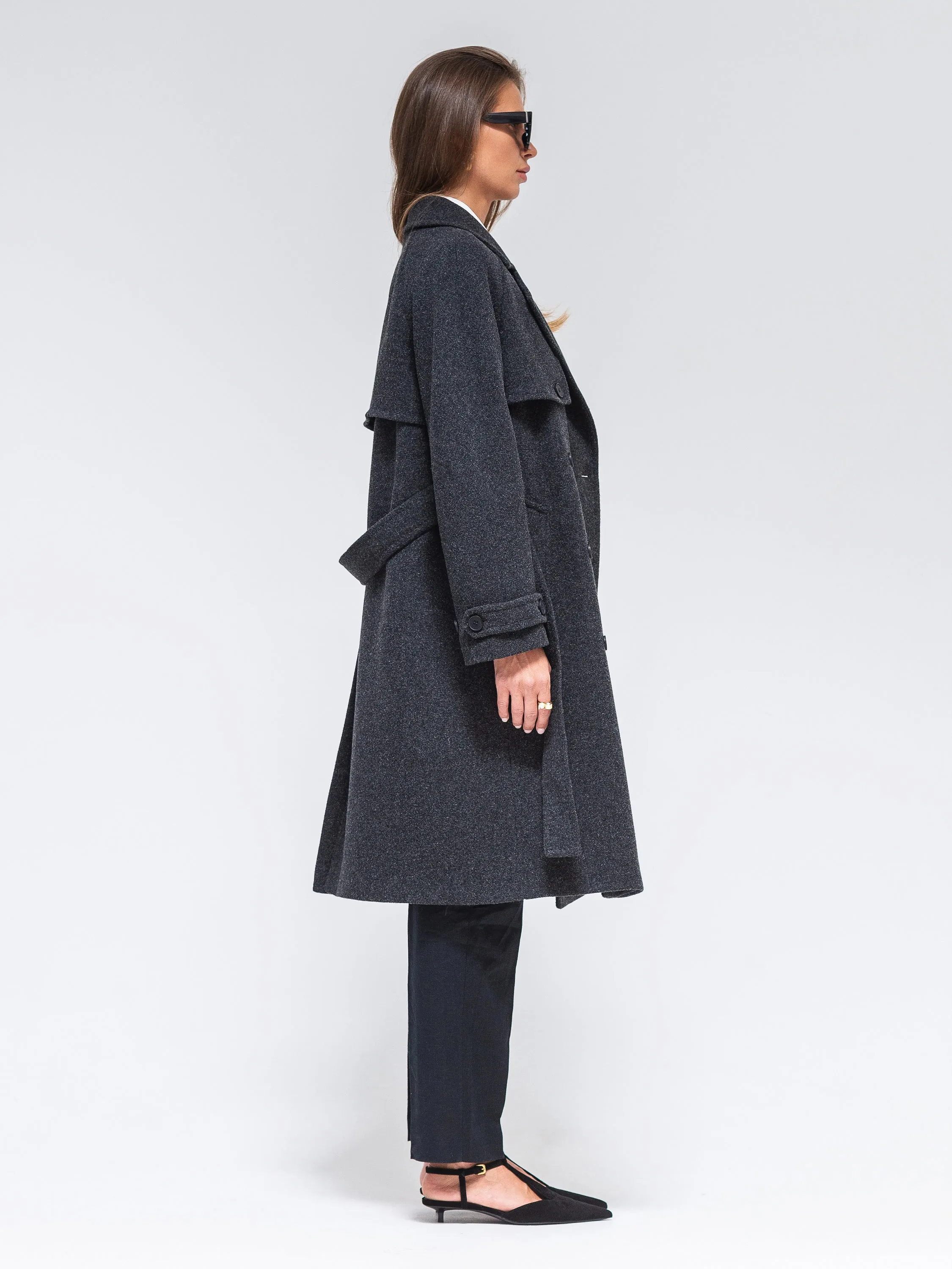 Classic Wool Blend Coat in Dark Grey