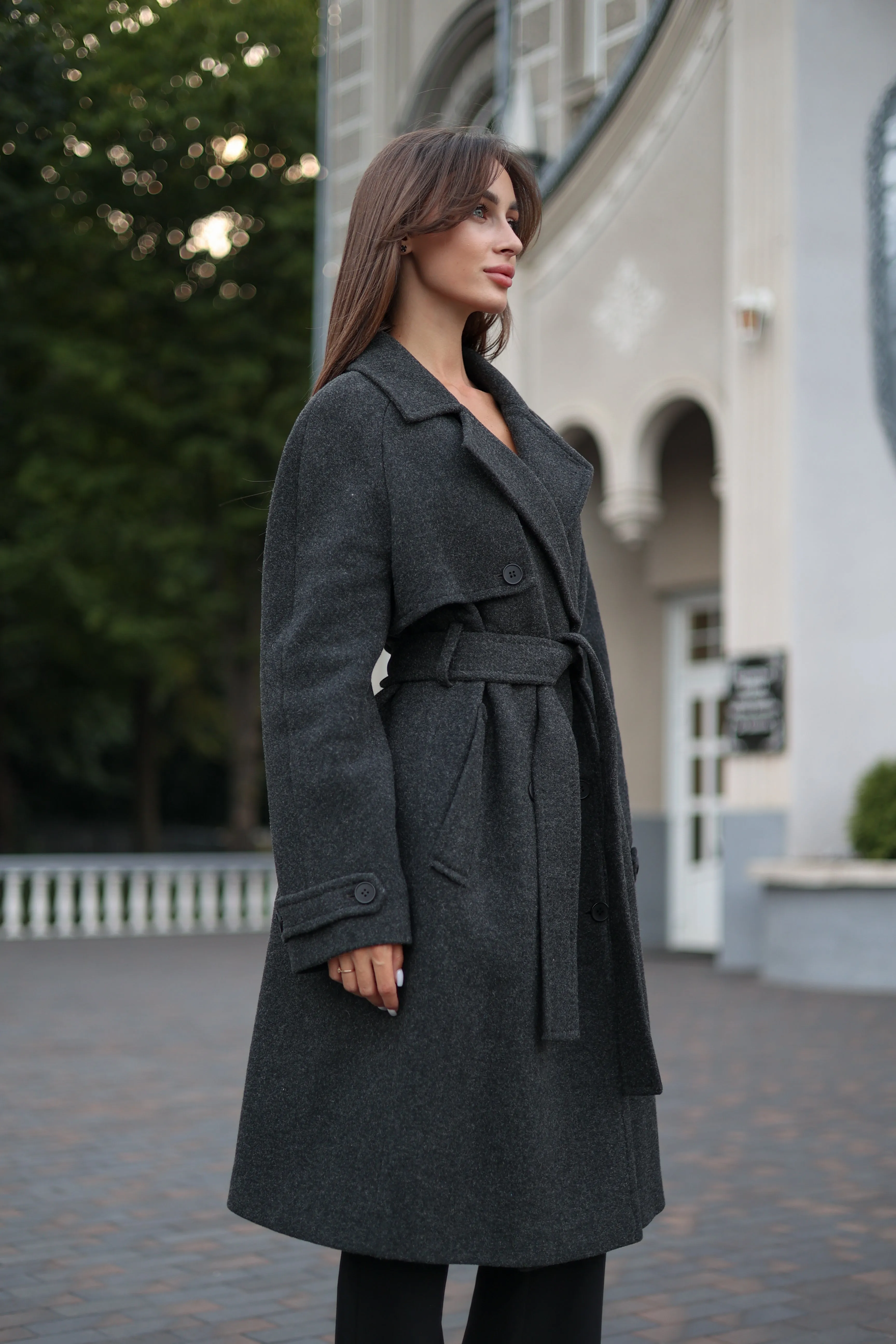 Classic Wool Blend Coat in Dark Grey