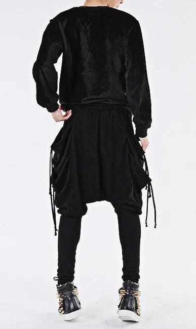 Drawstring Harem Multi Pocket Jersey Pants/ Loose Casual Drop Crotch Harem Jogger