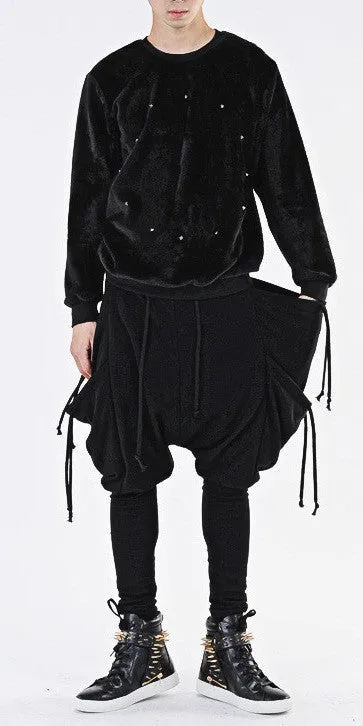 Drawstring Harem Multi Pocket Jersey Pants/ Loose Casual Drop Crotch Harem Jogger