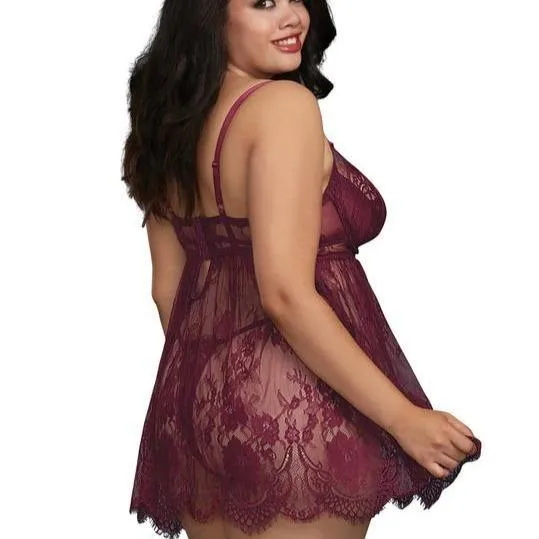 Dreamgirl Eyelash Lace Babydoll with Satin Elastic Detailing 11807