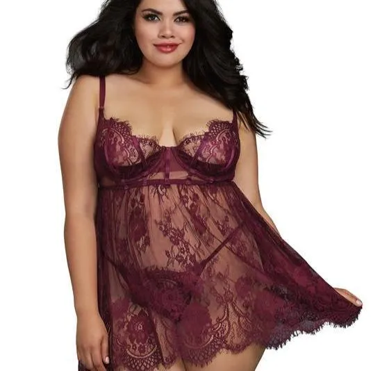 Dreamgirl Eyelash Lace Babydoll with Satin Elastic Detailing 11807