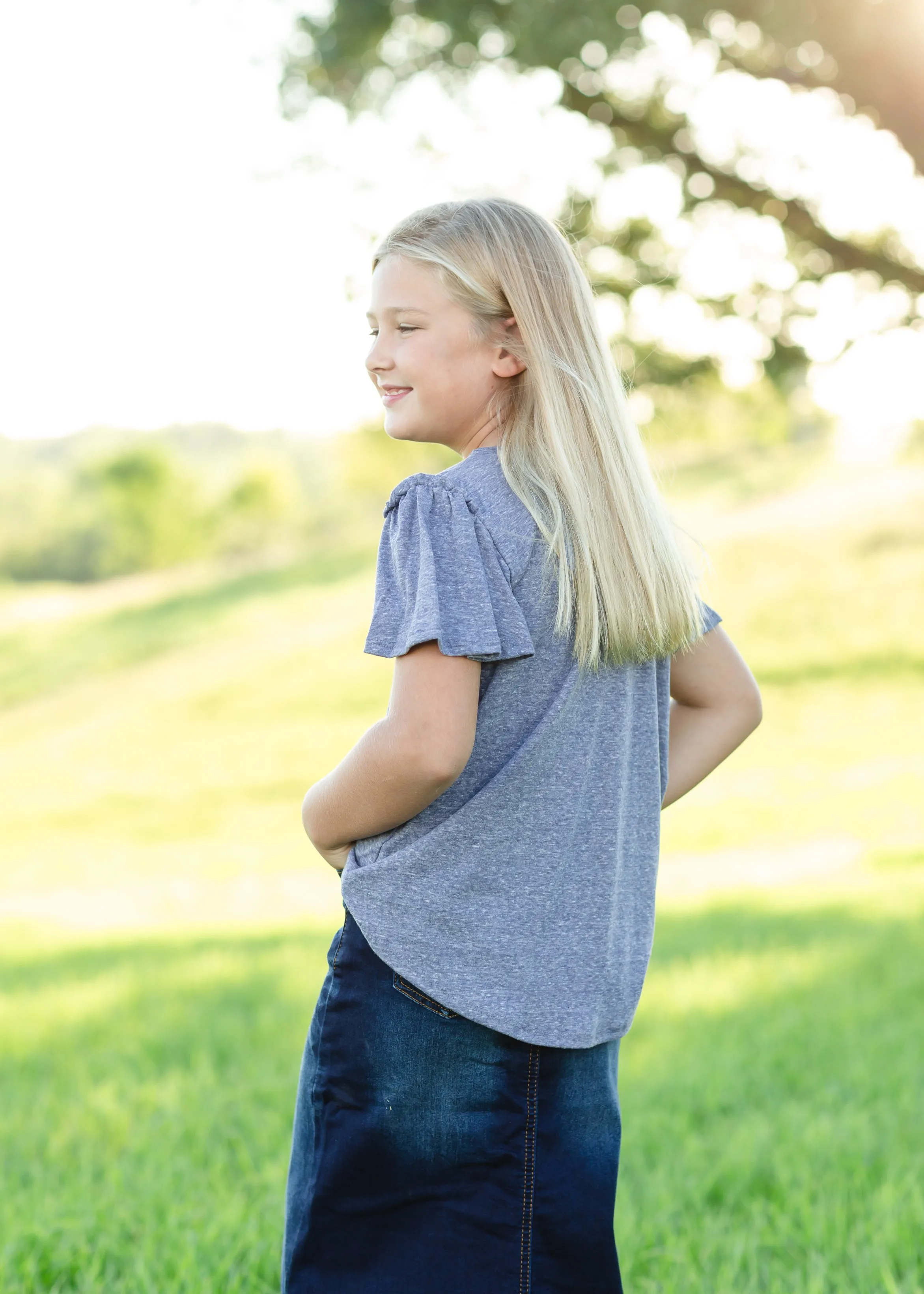 Dusty Navy Ruffle Sleeve Tunic - FINAL SALE
