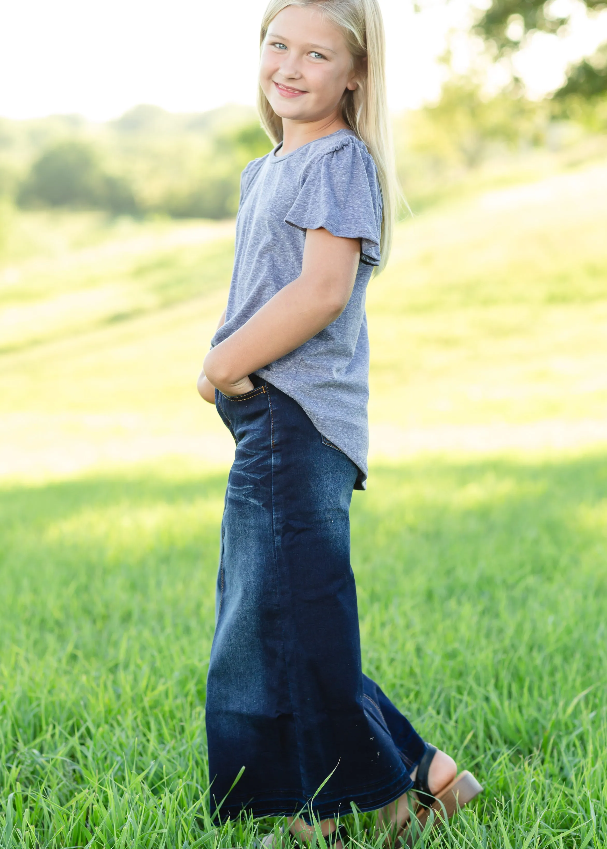 Dusty Navy Ruffle Sleeve Tunic - FINAL SALE