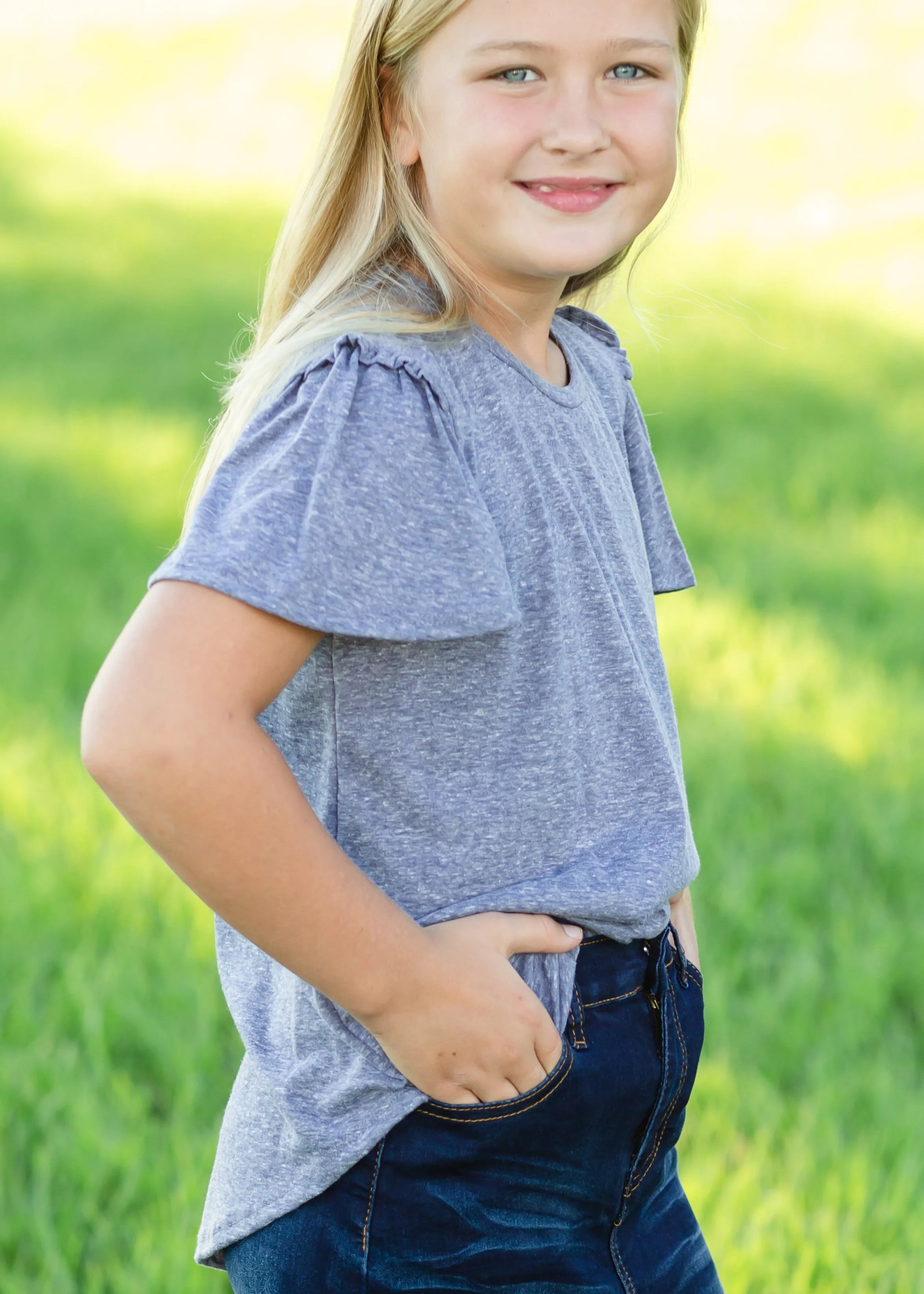 Dusty Navy Ruffle Sleeve Tunic - FINAL SALE