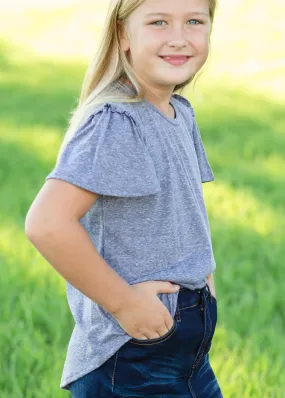 Dusty Navy Ruffle Sleeve Tunic - FINAL SALE