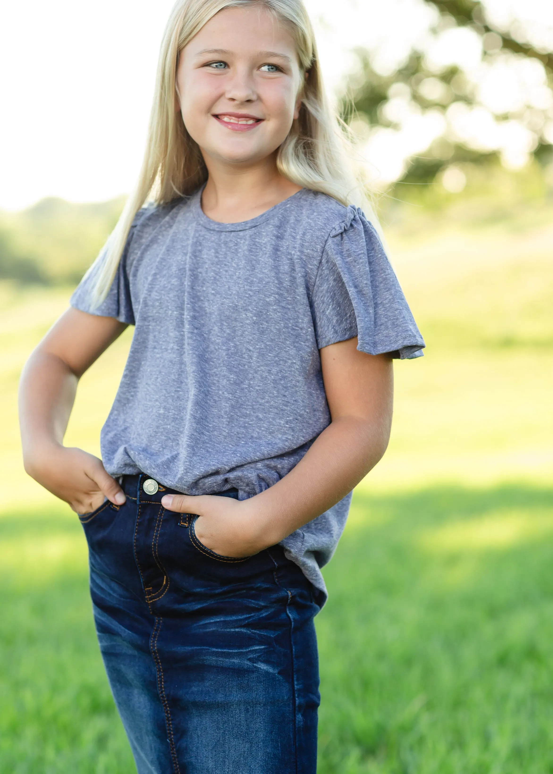 Dusty Navy Ruffle Sleeve Tunic - FINAL SALE