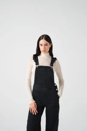 Elodie Frill Overalls in Black Denim
