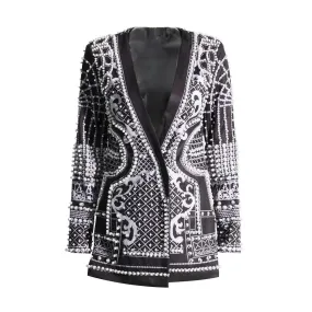 Embroidered Flares Vintage Blazer For Women V Neck Long Sleeve Colorblock Blazers Female Clothing Fashion Autumn