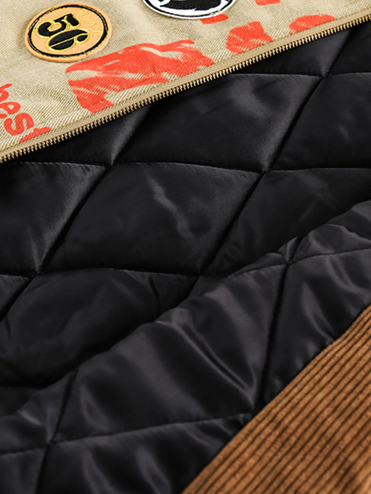 Embroidery Patchwork Print Stand Collar Quilted Jacket