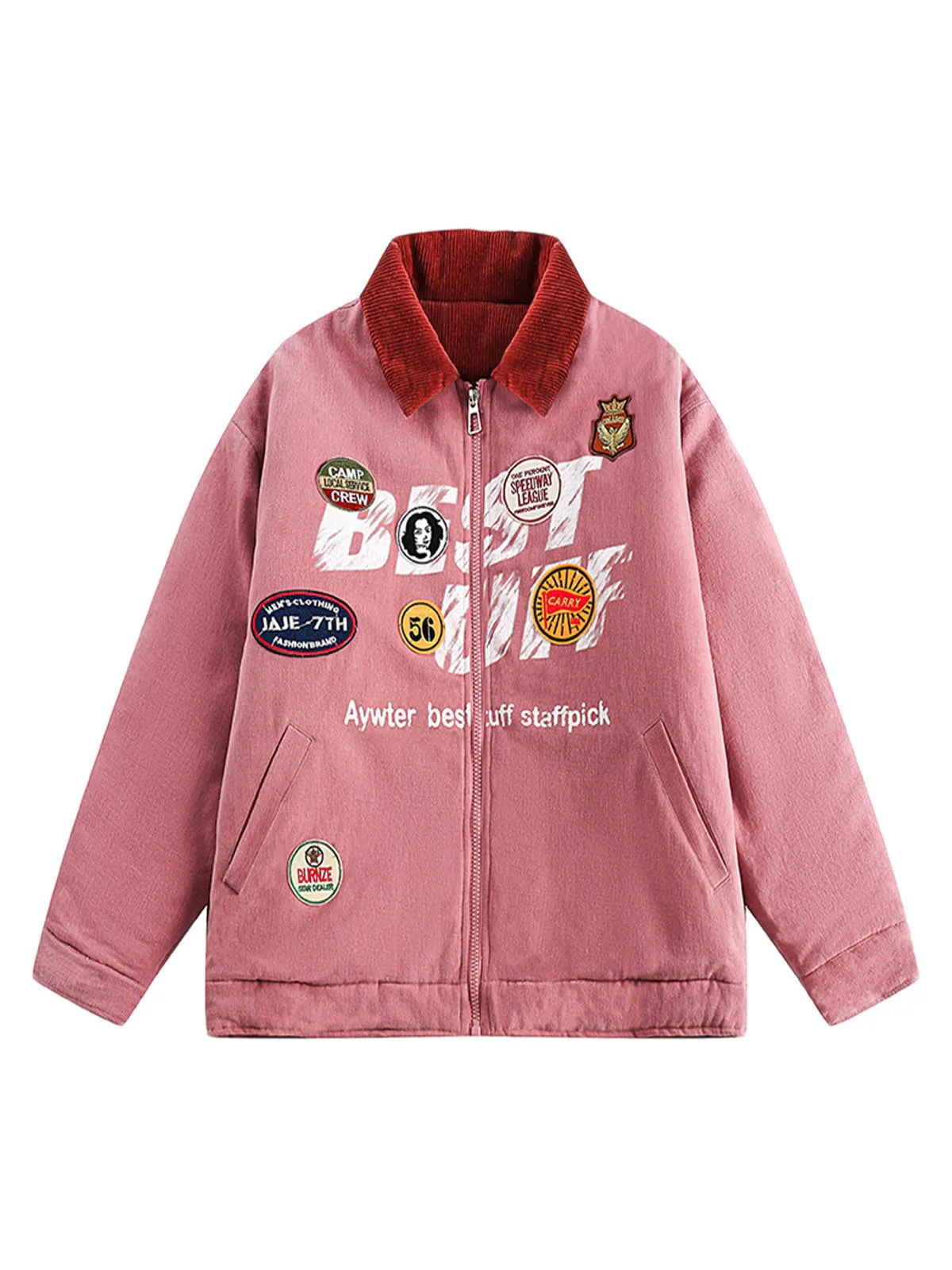 Embroidery Patchwork Print Stand Collar Quilted Jacket