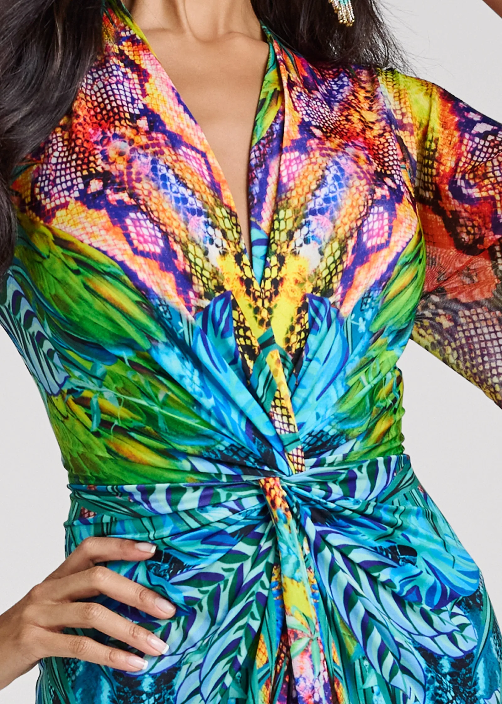 Exaggerated Sleeve Dress - Blue Multi