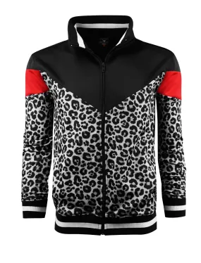 F11005-ANIMAL PRINT TRACK JACKET (BLACK/TR)
