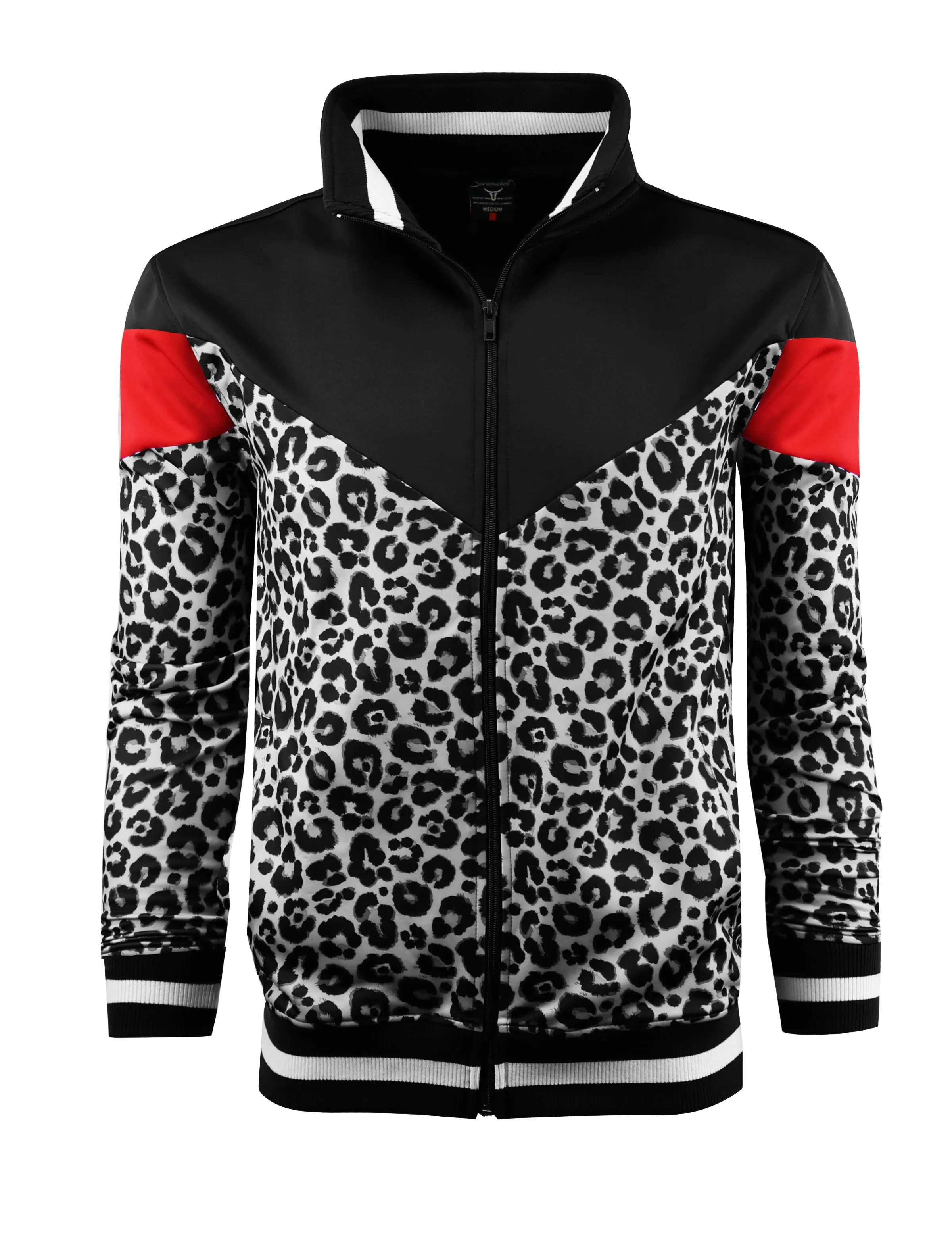 F11005-ANIMAL PRINT TRACK JACKET (BLACK/TR)